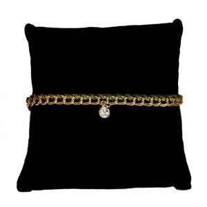 NEW - The Sak Gold Chain & Woven Olive Green Cord Bracelet w Rhinestone Charm